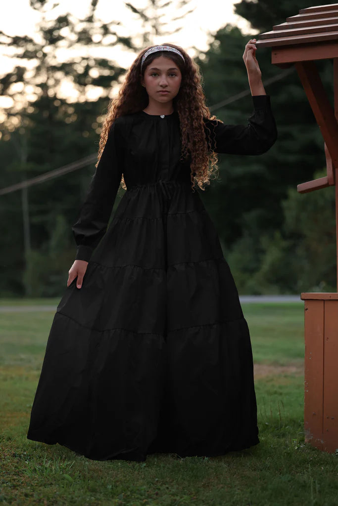LITTLE TEMPEST BLACK TAFFETA TIERED GOWN