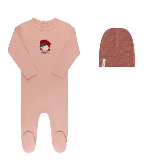 ELY'S & CO PINK FRENCH GIRL FOOTIE + BEANIE