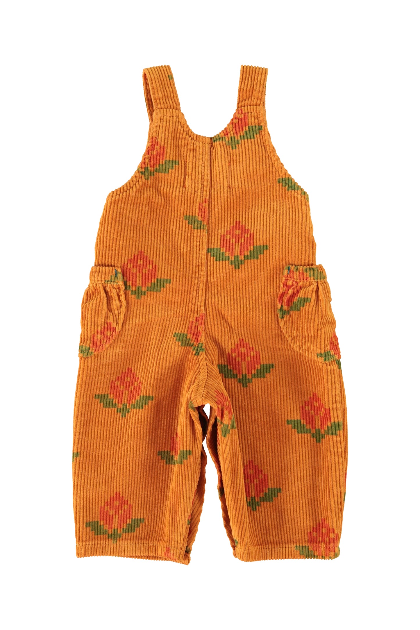 PIUPIUCHICK ORANGE FLOWER PRINT CORDUROY OVERALLS