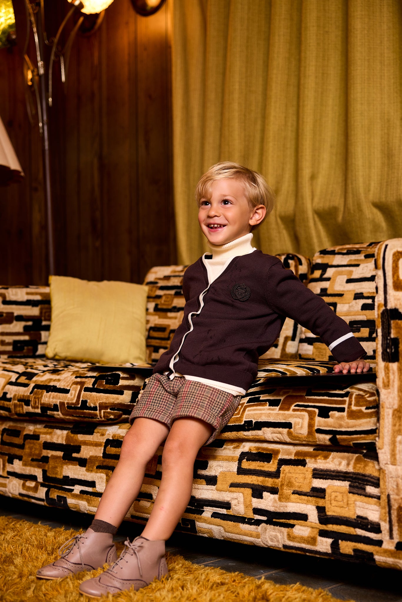 LE BOURDON OLIVE HOUNDSTOOTH WOOL CUFFED SHORTS