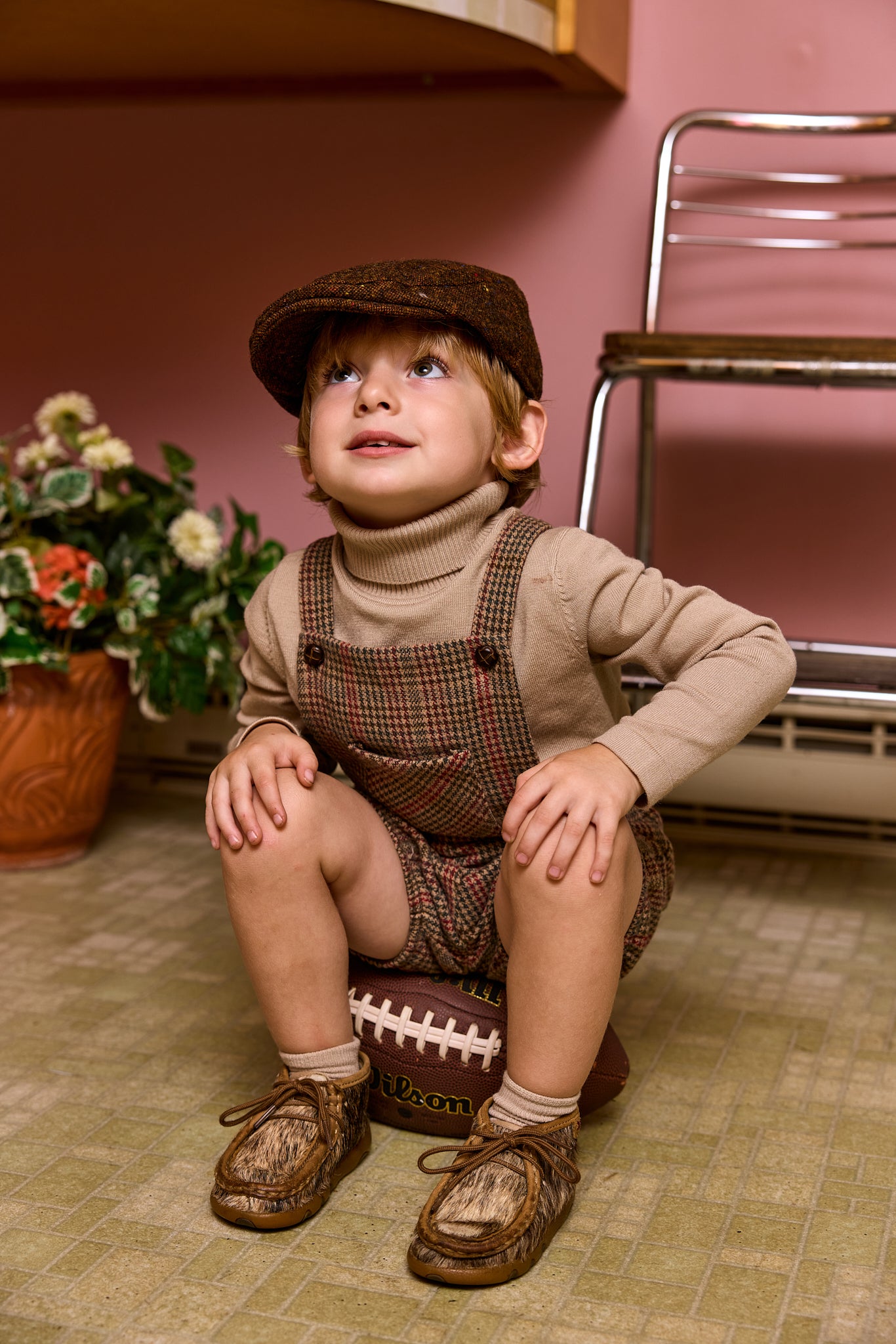 LE BOURDON OLIVE HOUNDSTOOTH WOOL OVERALLS