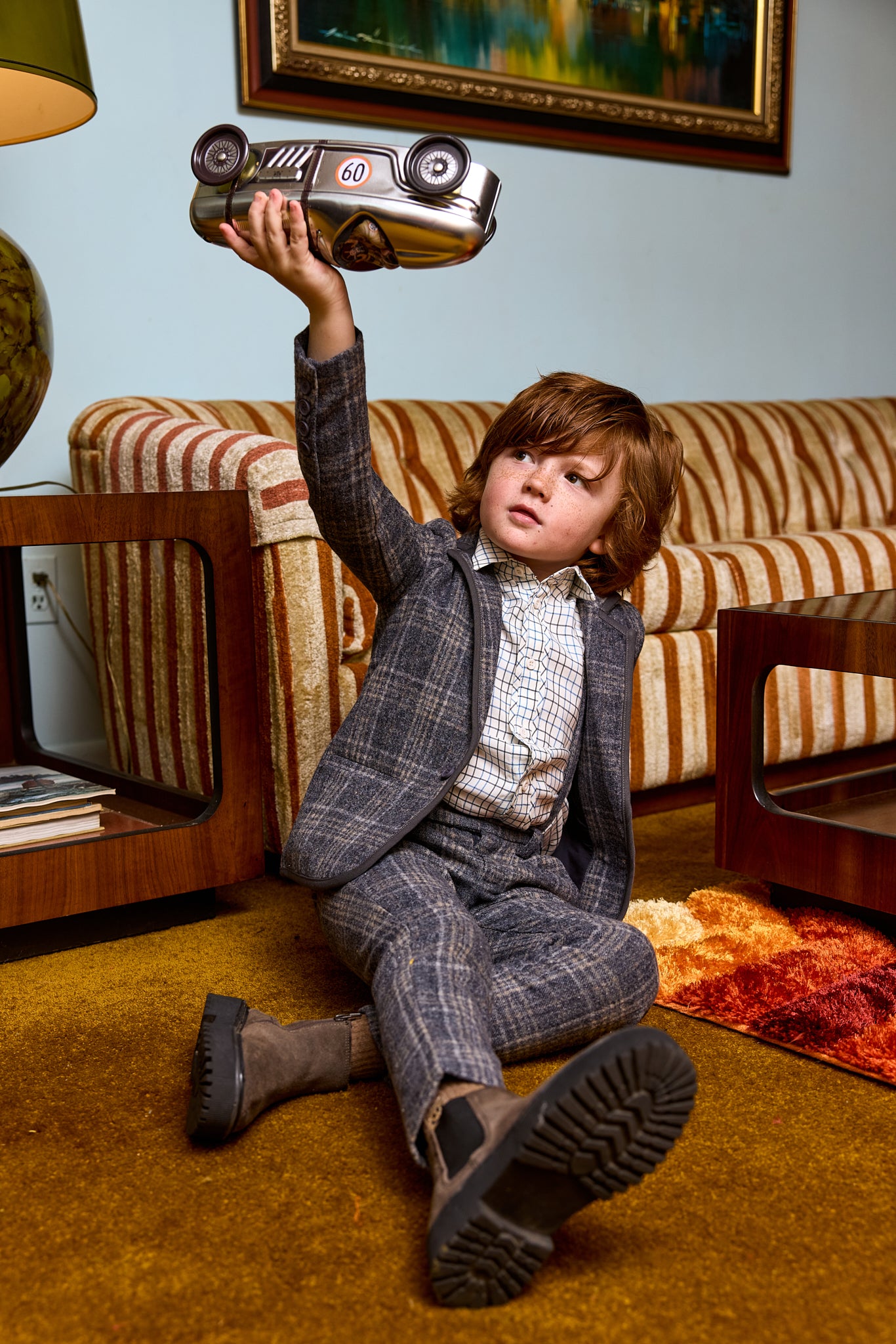 LE BOURDON GREY PLAID PRINT BLAZER