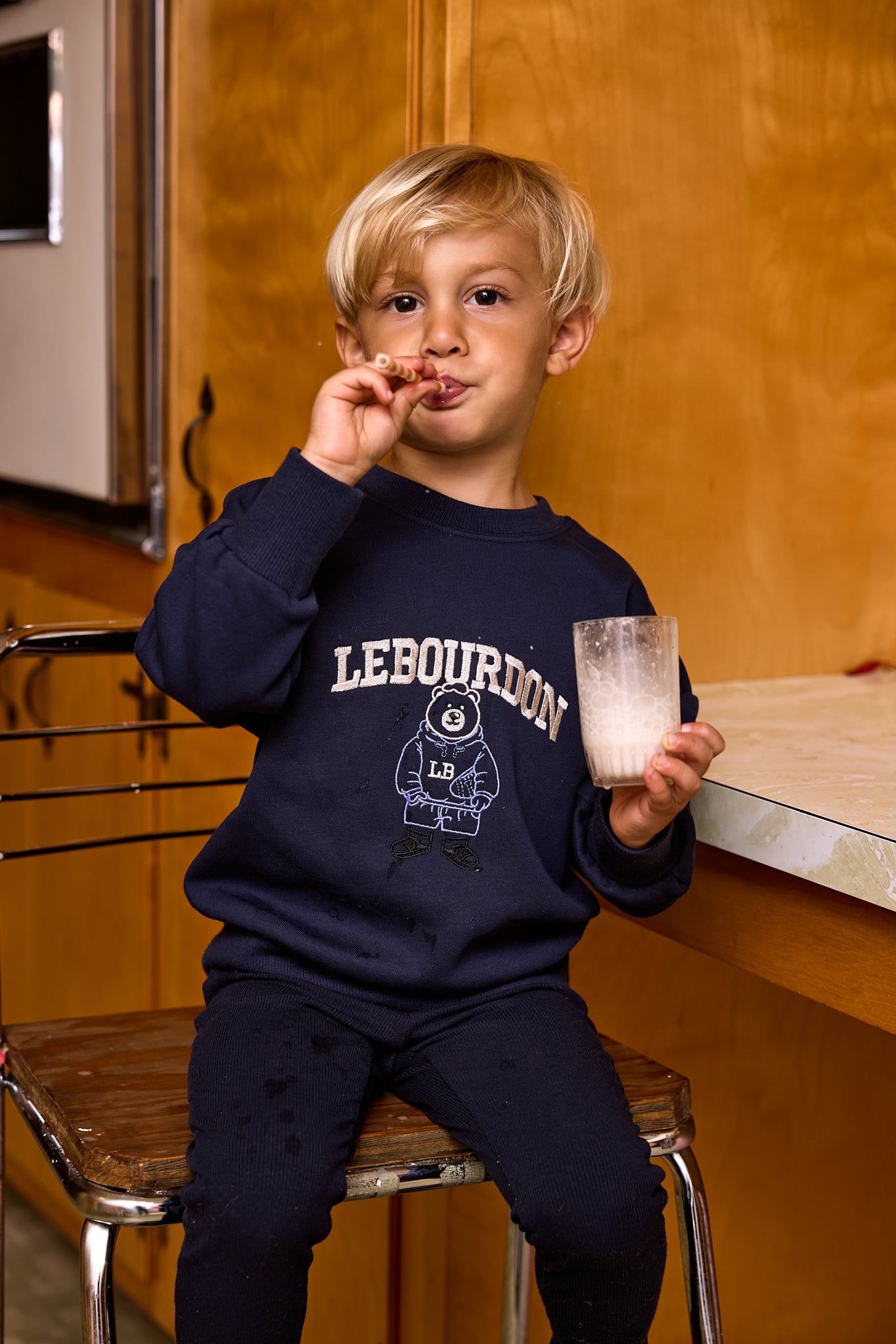 LE BOURDON NAVY TEDDY EMBROIDERED SWEATSHIRT SET