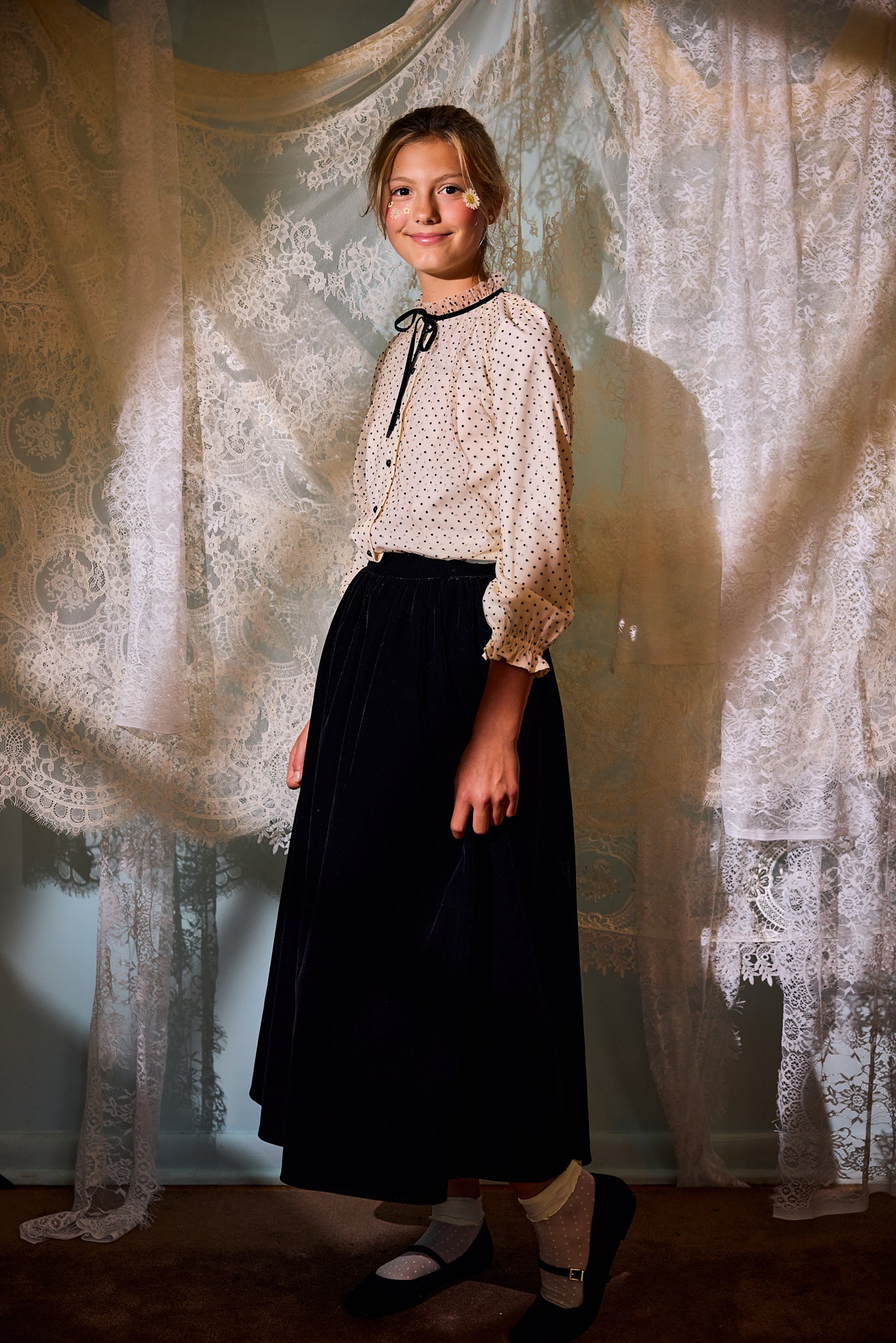 FRANCESCA GUILIANO BLACK VELVET GATHERED MAXI SKIRT