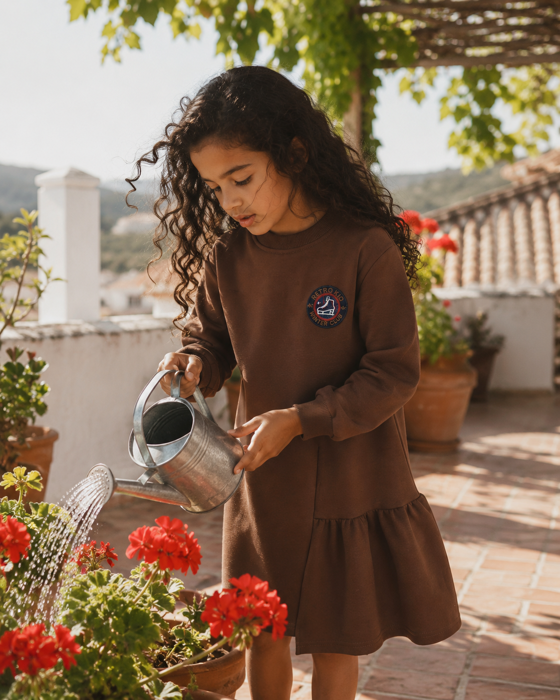RETRO KID CHESTNUT SCUBA RUFFLE DRESS