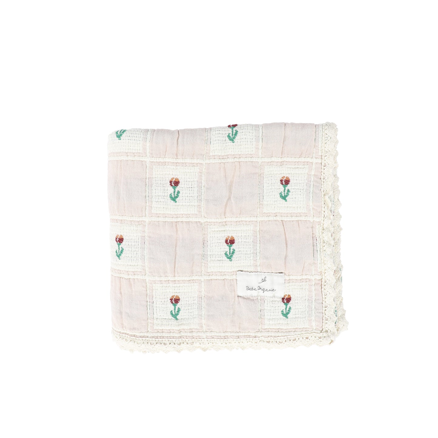 BEBE ORGANIC PINK/CREAM TULIP CHECKERED BLANKET