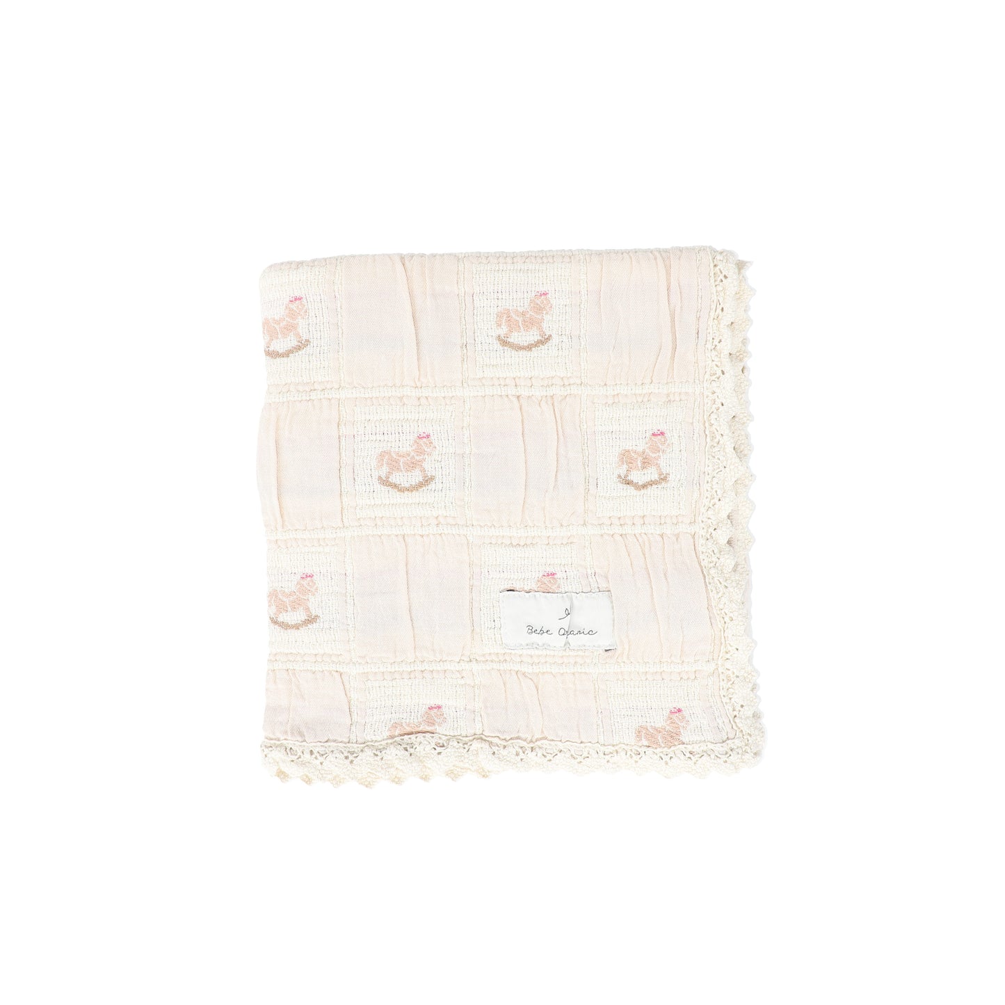 BEBE ORGANIC PINK ROCKING HORSE PATCHWORK BLANKET