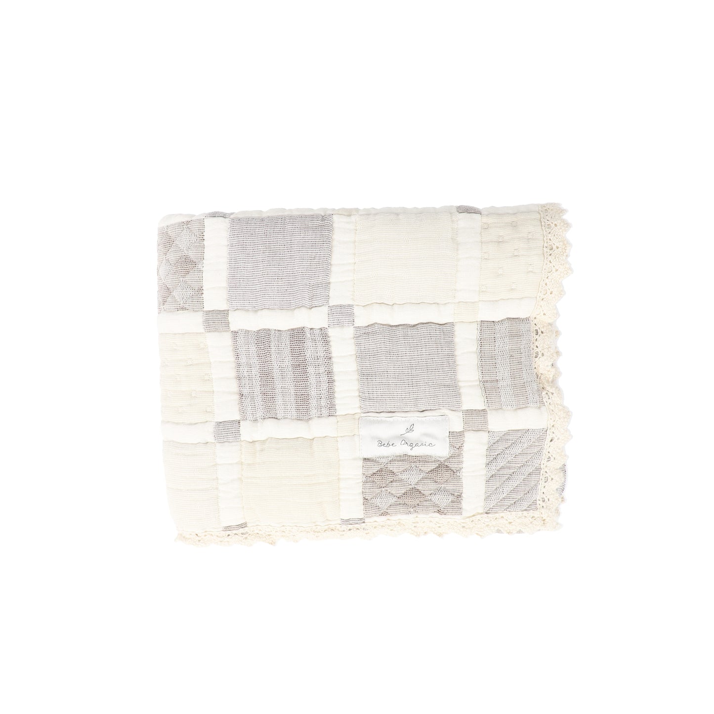 BEBE ORGANIC TAUPE PATCHWORK BLANKET