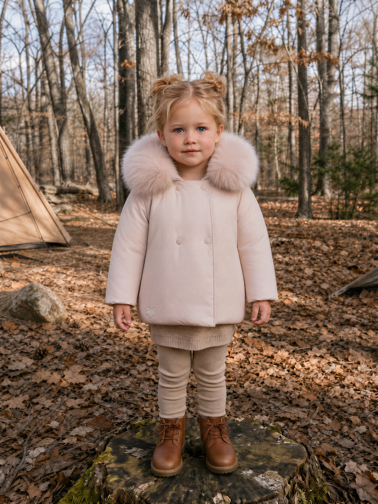 SCOTCH BONNET PINK FUR TRIM DOUBLE BREASTED PUFFER COAT