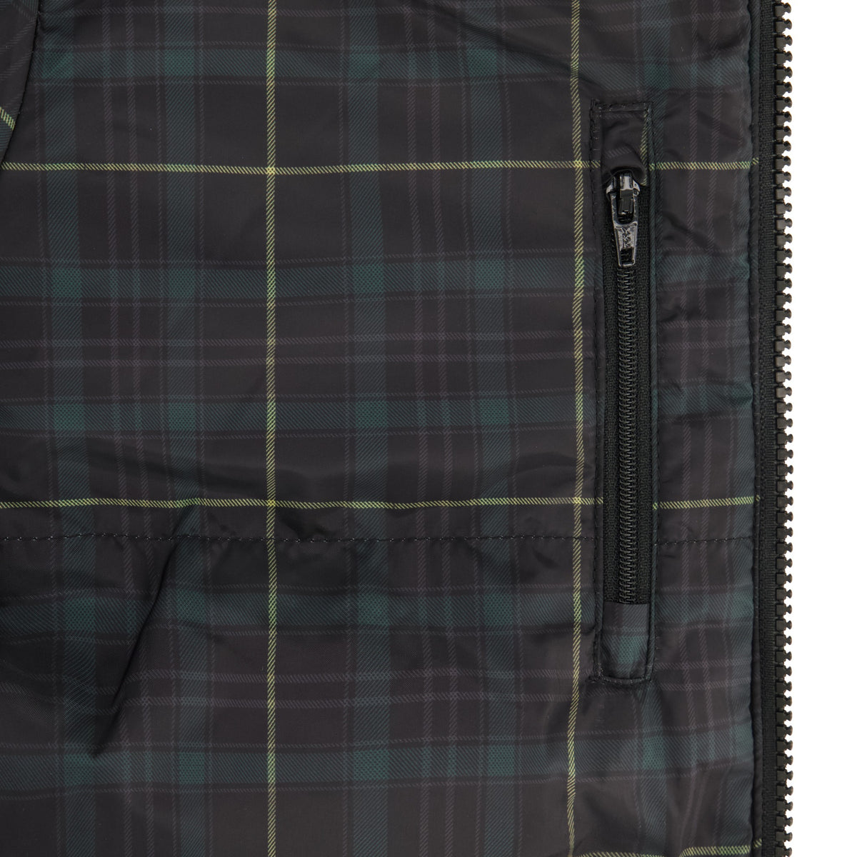 SCOTCH BONNET GREEN FUR TRIM PLAID PUFFER COAT