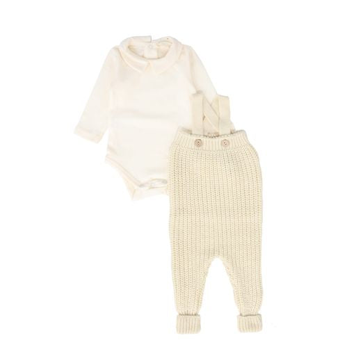 1 + IN THE FAMILY ECRU KNIT ROMPER SET