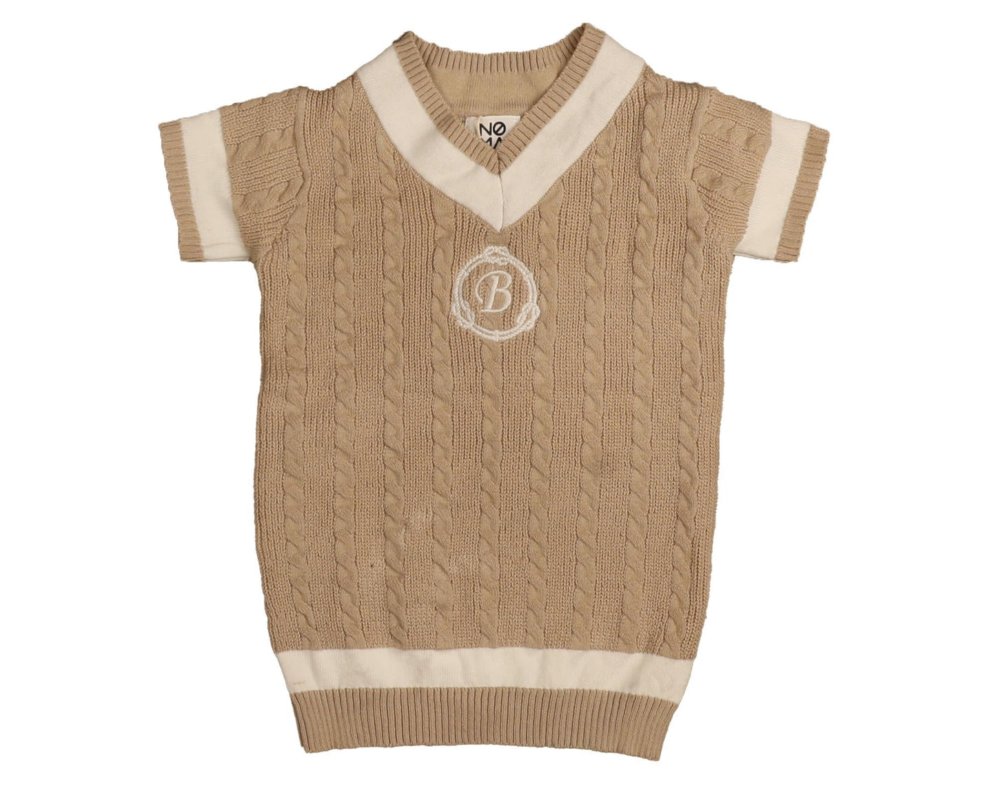 BELATI BEIGE BRAIDED KNIT EMBLEM SWEATER