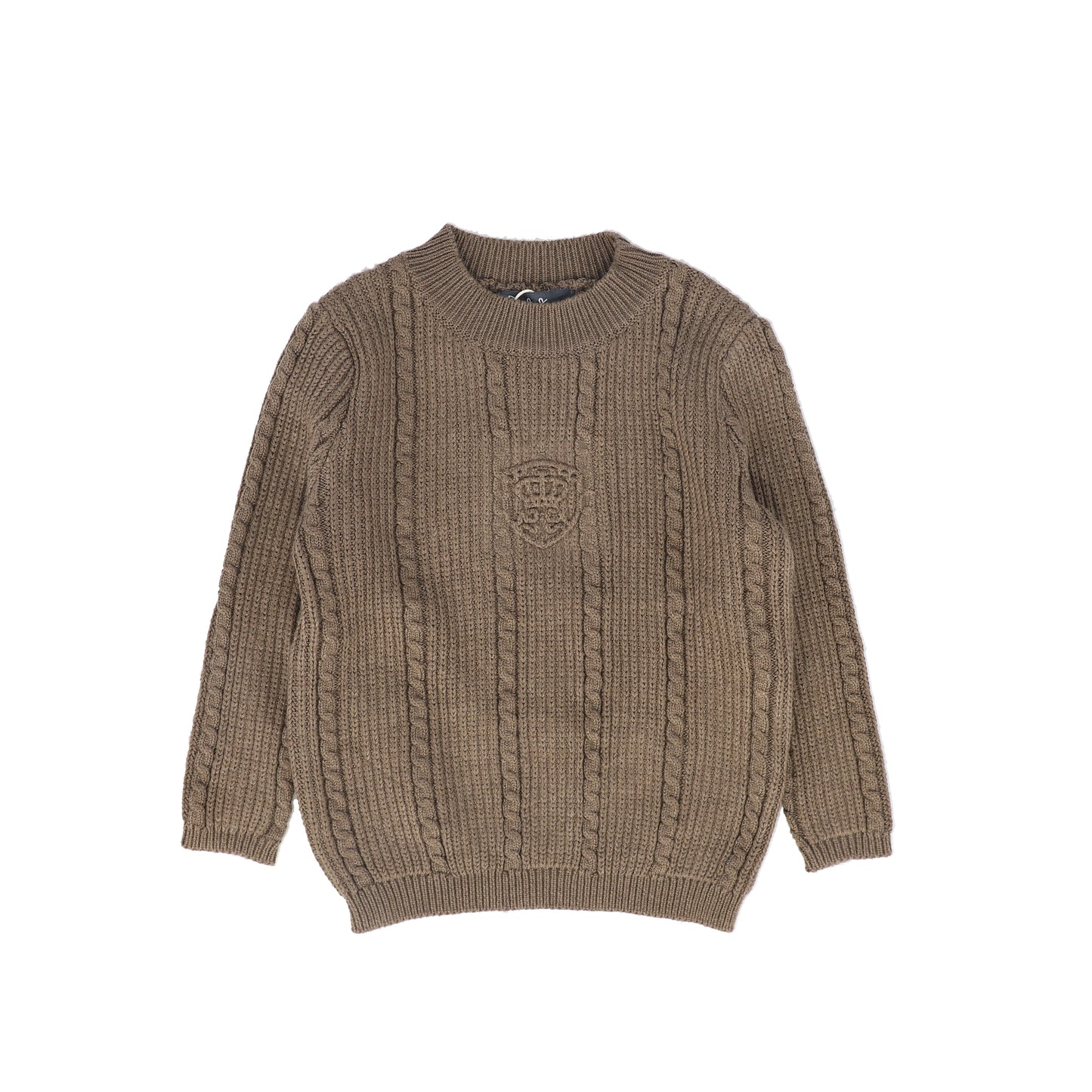 BELATI BROWN EMBOSSED LOGO KNIT SWEATER
