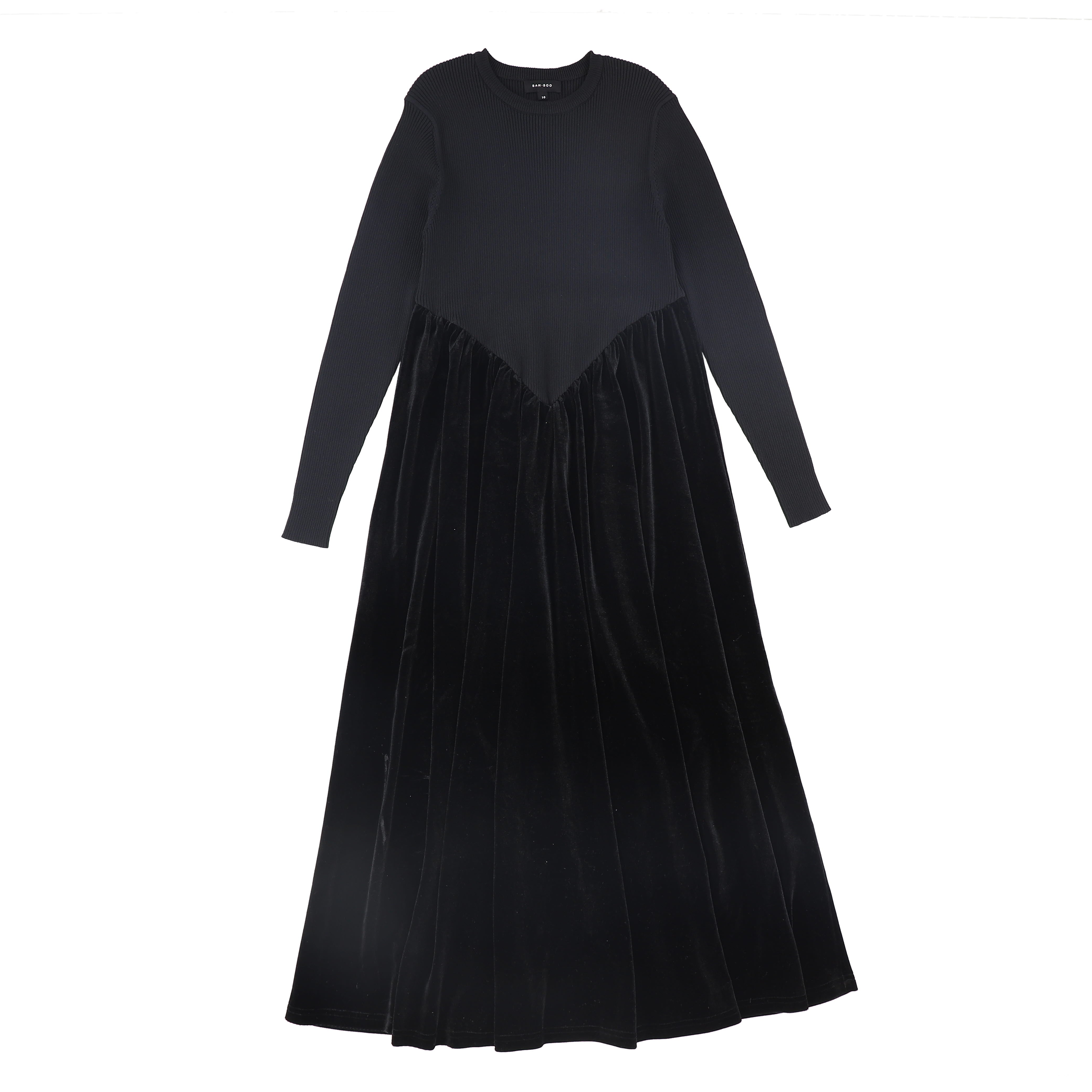 Black Knit/velour V Pleat Maxi Dress | Size 18 by Bamboo Black Knit/velour V Pleat Maxi Dress | Size 18 by Bamboo