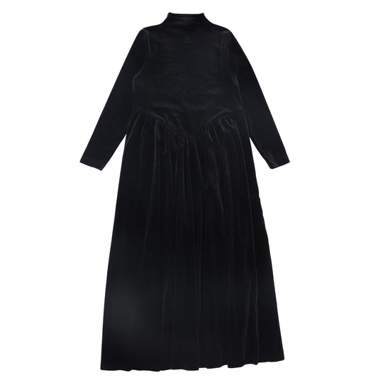 BAMBOO BLACK VELOUR V PLEAT MAXI DRESS