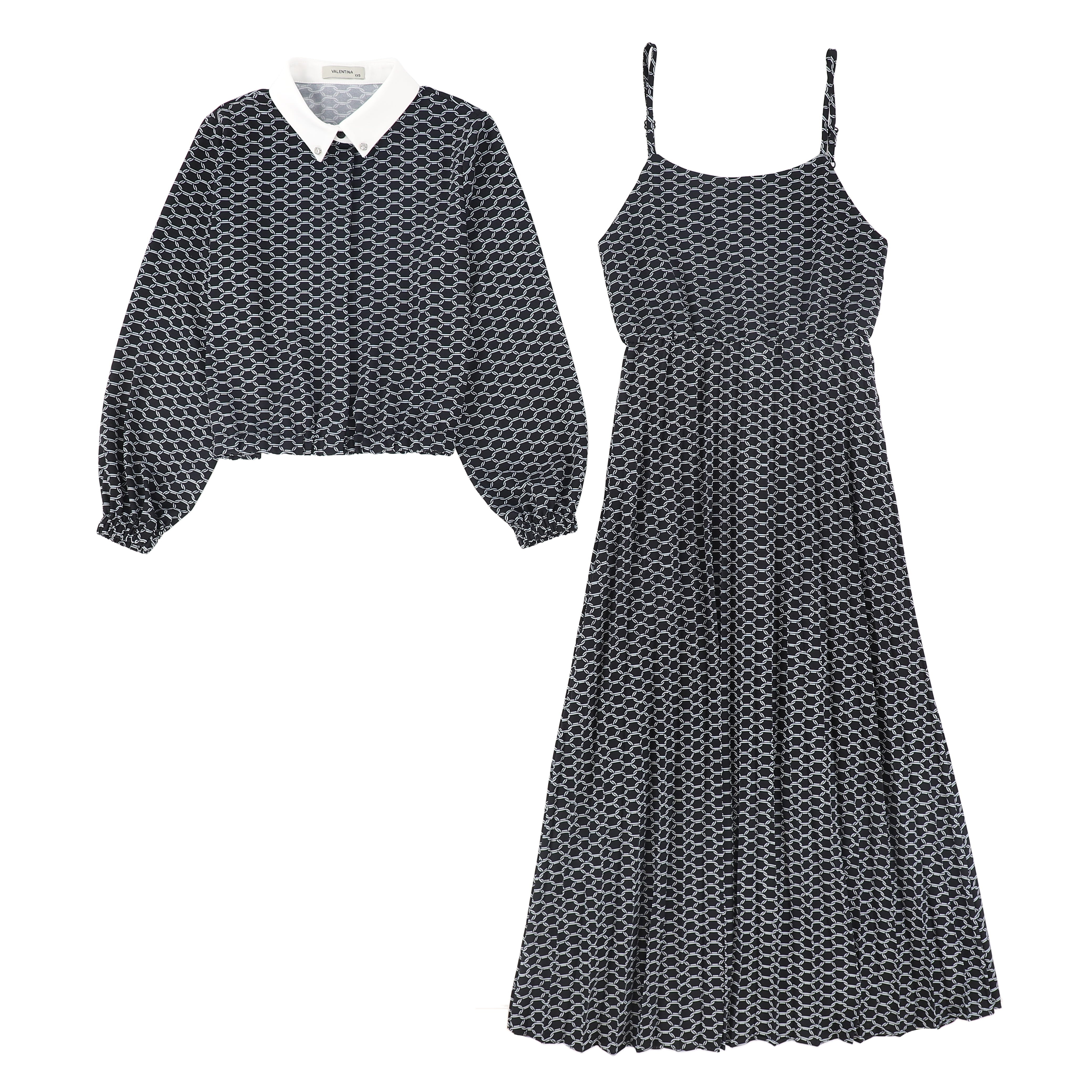 chain print long dress Karen Millen Viscose Crepe Chain Print Long Sleeve Midi Dress in Navy
