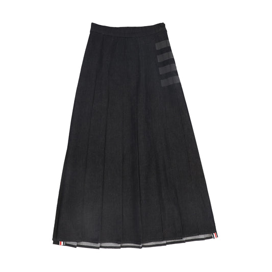 VALENTINA BLACK STRIPE DENIM PLEATED SKIRT