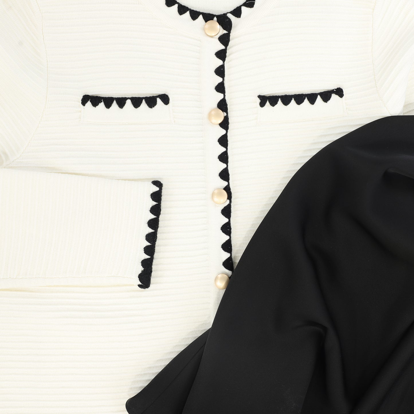 VALENTINA BLACK/IVORY CROCHET CARDIGAN MAXI DRESS