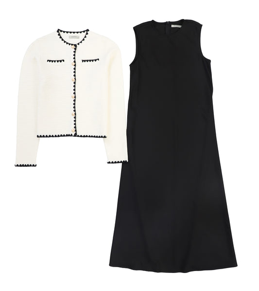 VALENTINA BLACK/IVORY CROCHET CARDIGAN MAXI DRESS