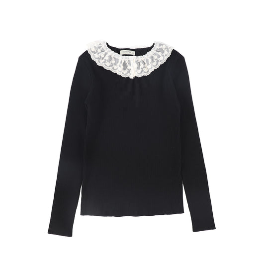 VALENTINA BLACK LACE COLLAR RIBBED SWEATER