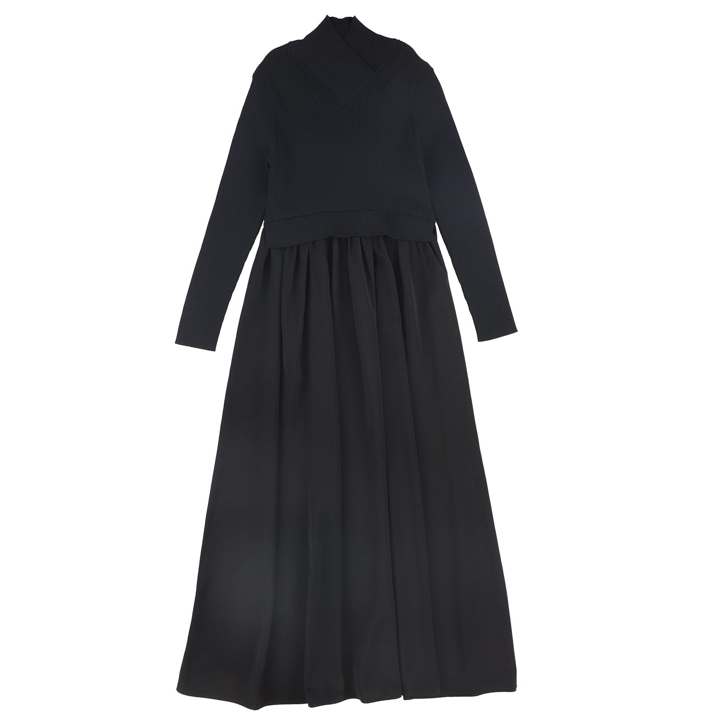 BAMBOO BLACK V-NECK OVERLAY MAXI DRESS