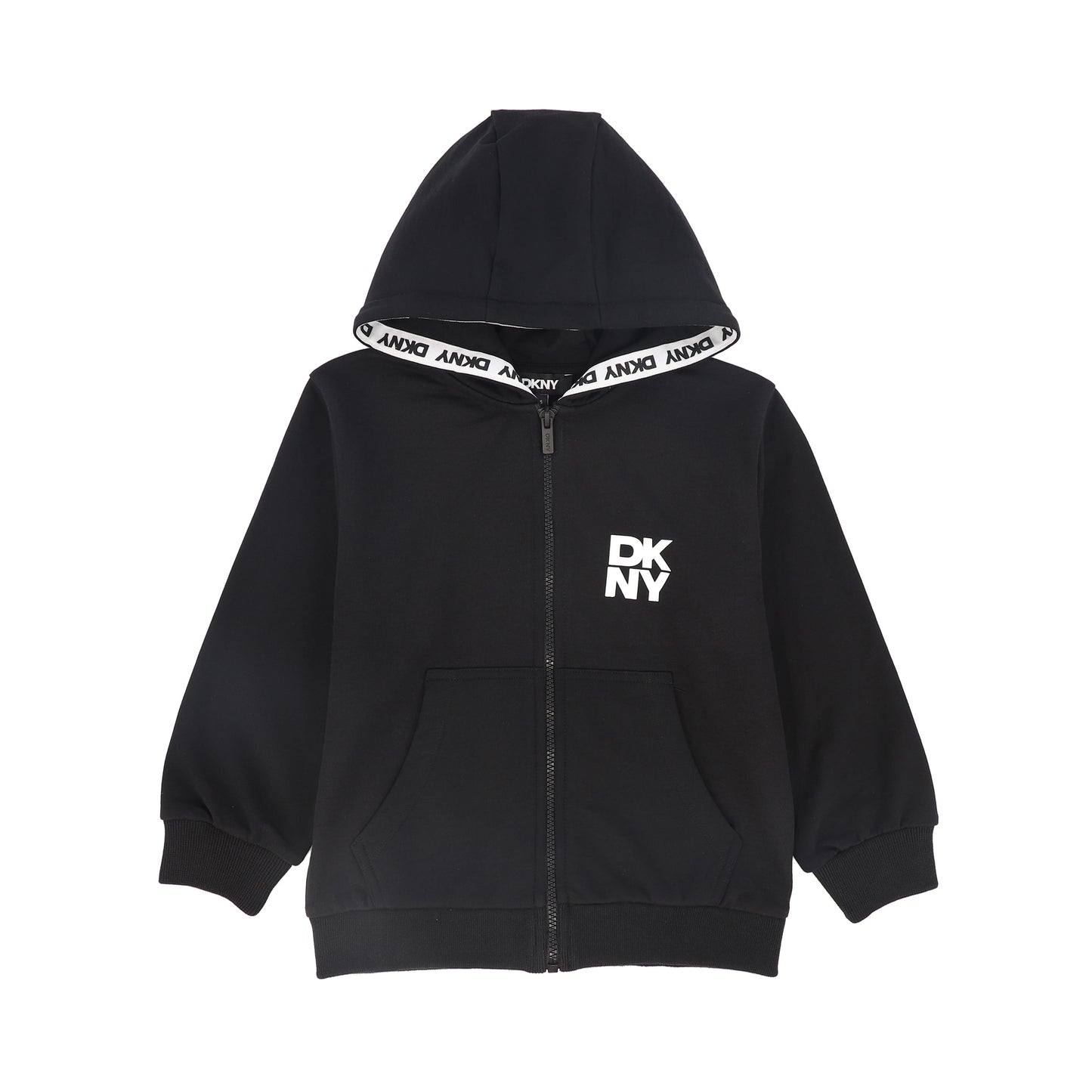 DKNY BLACK STACKED LOGO HOODED SWEATSHIRT
