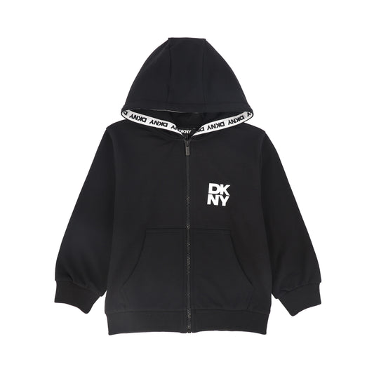 DKNY BLACK STACKED LOGO HOODED SWEATSHIRT