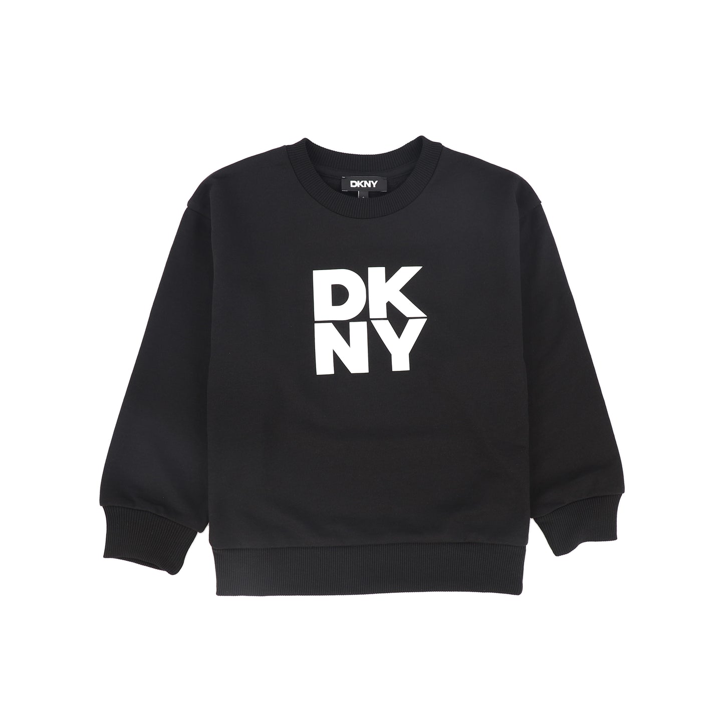 DKNY BLACK STACKED LOGO PULLOVER SWEATSHIRT