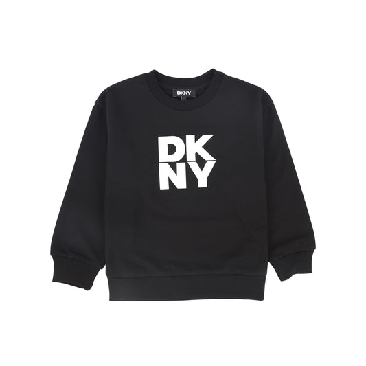 DKNY BLACK STACKED LOGO PULLOVER SWEATSHIRT