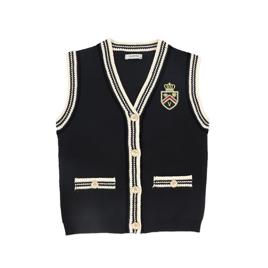 VALENTINA BLACK STRIPE TRIM KNIT VEST