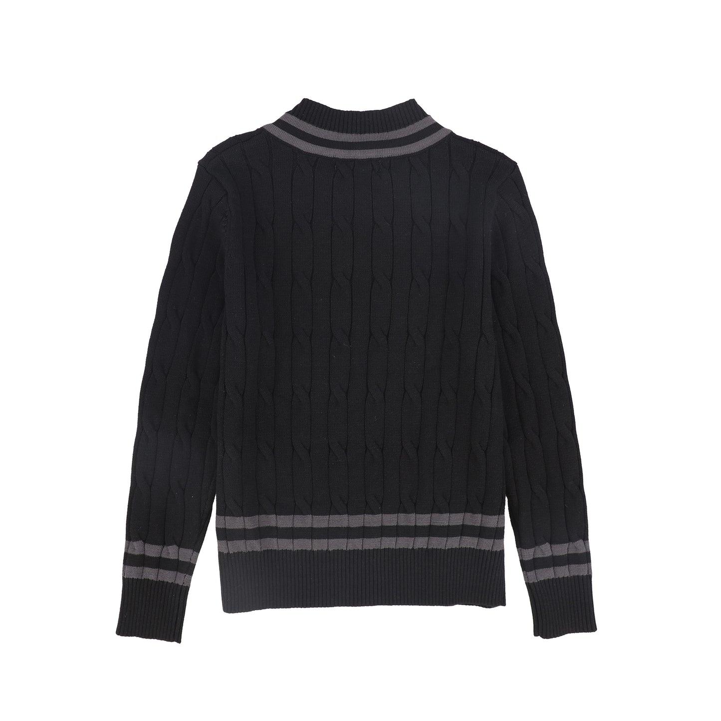 BAMBOO BLACK CABLE KNIT STRIPE TRIM SWEATER