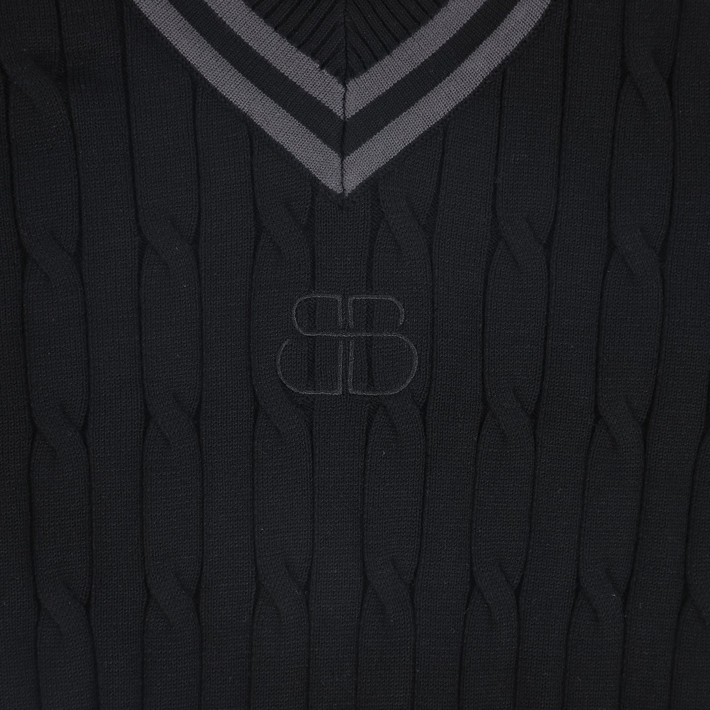 BAMBOO BLACK CABLE KNIT STRIPE TRIM SWEATER