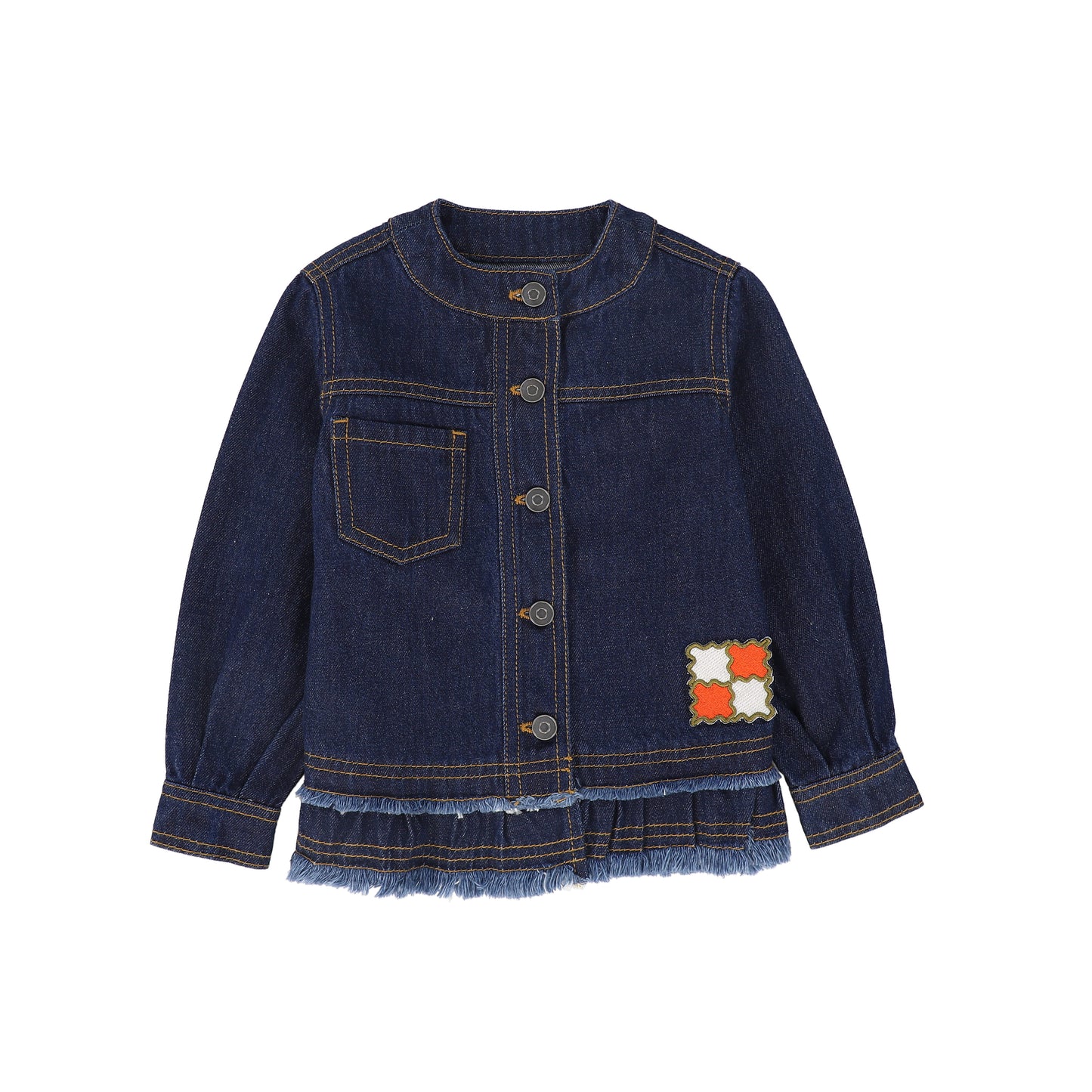ROOIE AND FRIENDS BLUE DENIM FRINGE PATCH POCKET JACKET