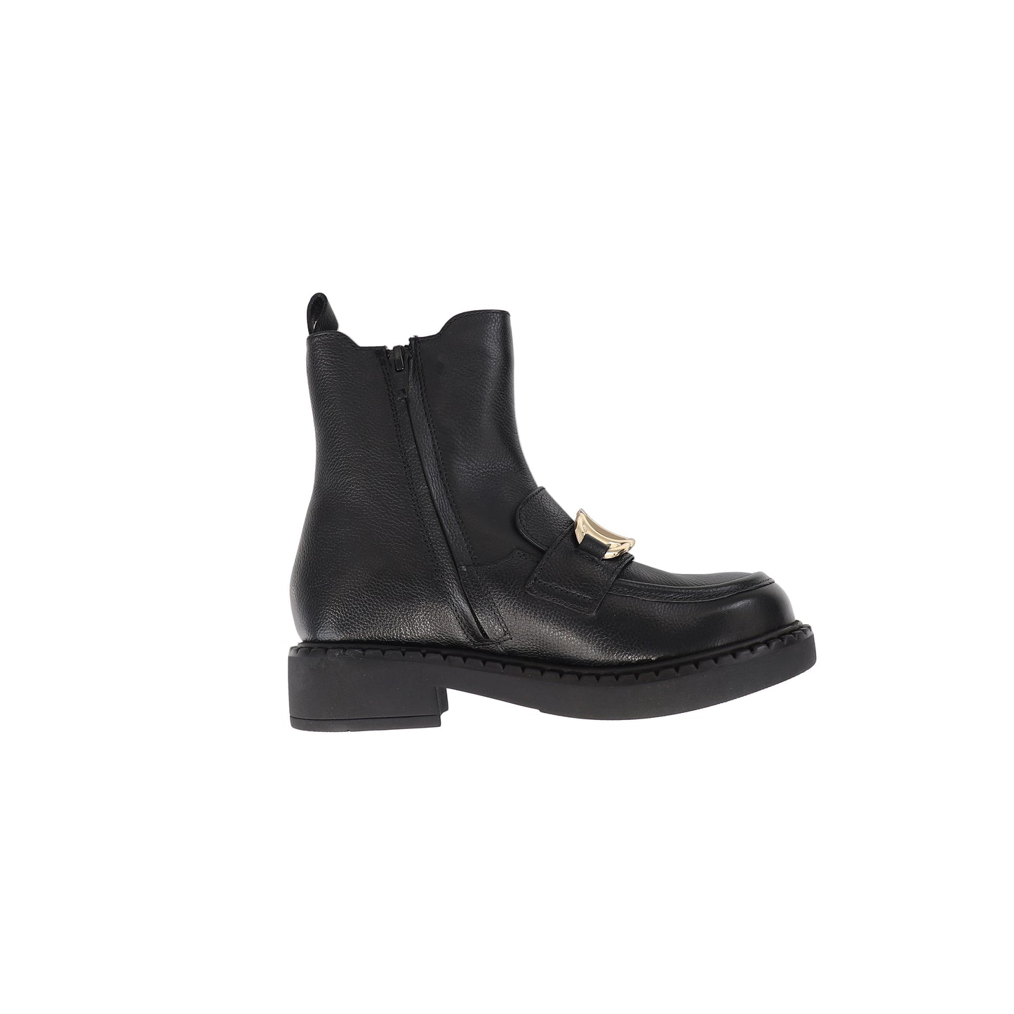TWINSET BLACK LEATHER LOGO BUCKLE BOOTIE