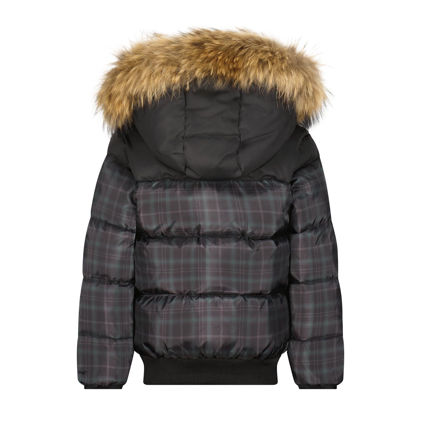 SCOTCH BONNET BLACK/GREEN PLAID FUR TRIM COAT