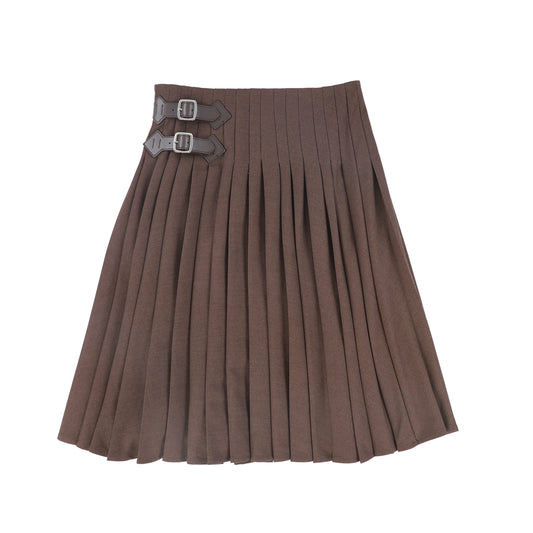 VALENTINA BROWN THIN PLEATED SKIRT