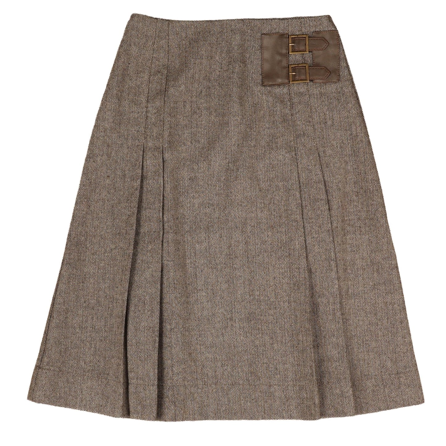 BELATI BROWN HERRINGBONE BUCKLE SKIRT