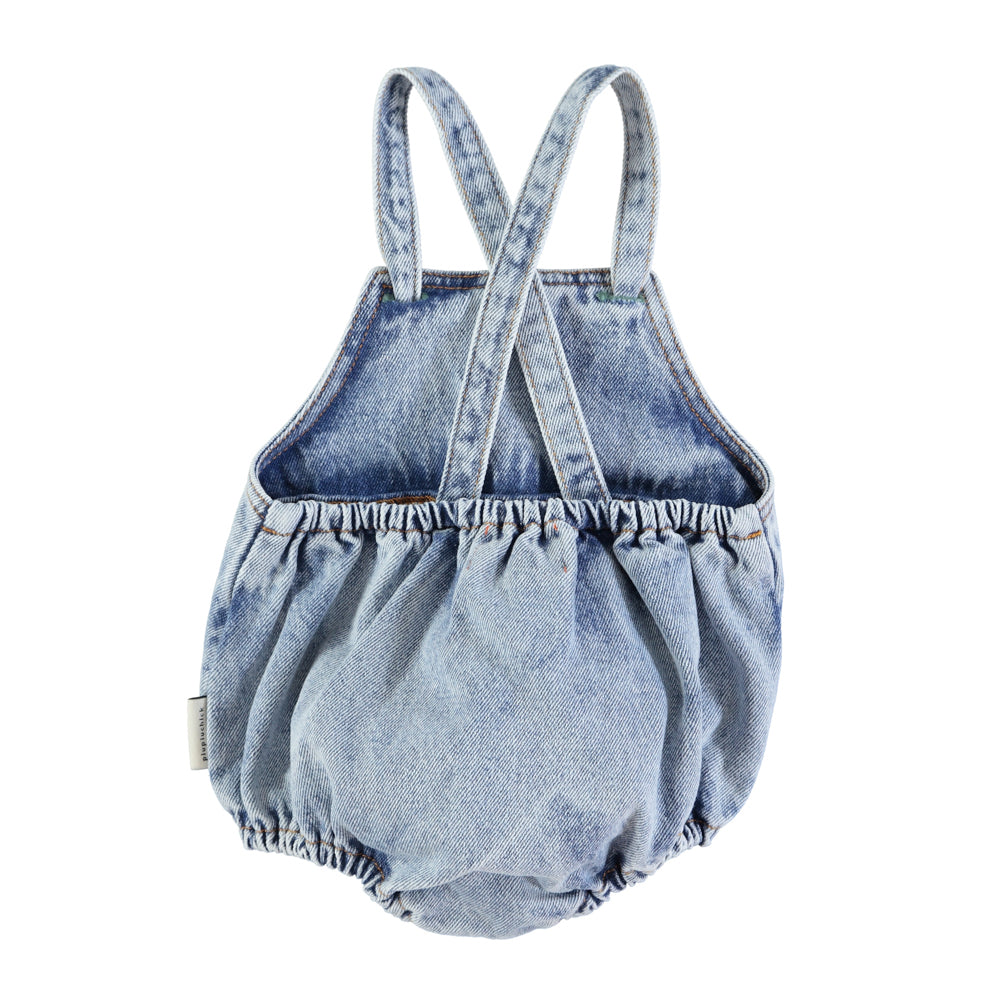 PIUPIUCHICK DENIM WASH BUTTON ROMPER