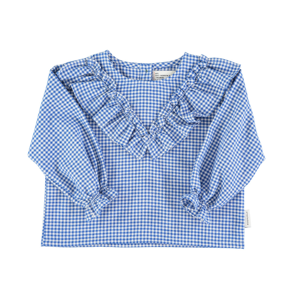 PIUPIUCHICK BLUE CHECKED RUFFLE TOP