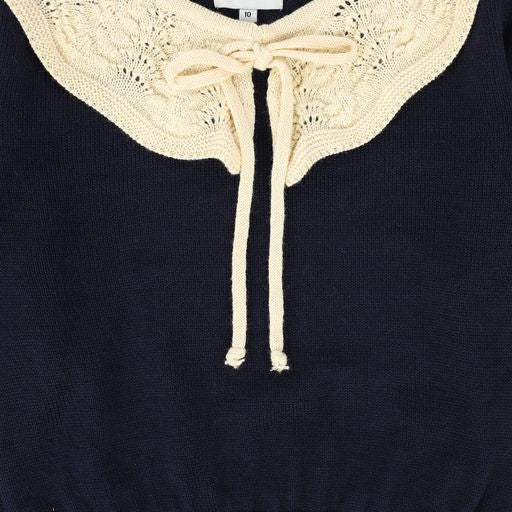 MIPOUNET NAVY CREAM SCALLOP RUFFLE SWEATER