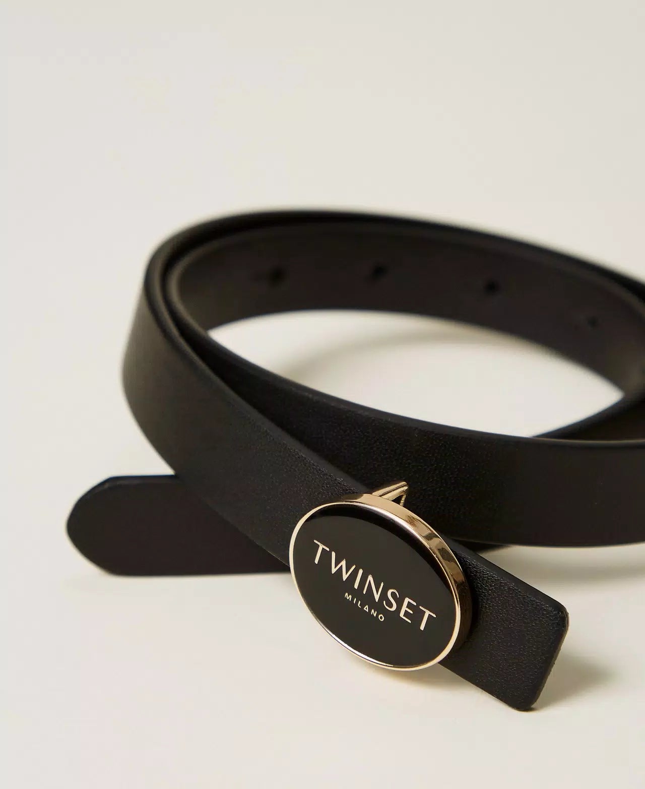 TWINSET BLACK OVAL BUCKLE LEATHER BELT