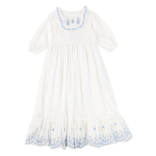 BAMBOO WHITE EMBROIDERED SCALLOP TRIM DRESS [FINAL SALE]
