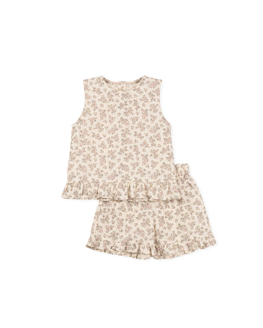 PAPILLON PALE PINK FLORAL PRINTED TOP AND SHORTS SET [FINAL SALE]