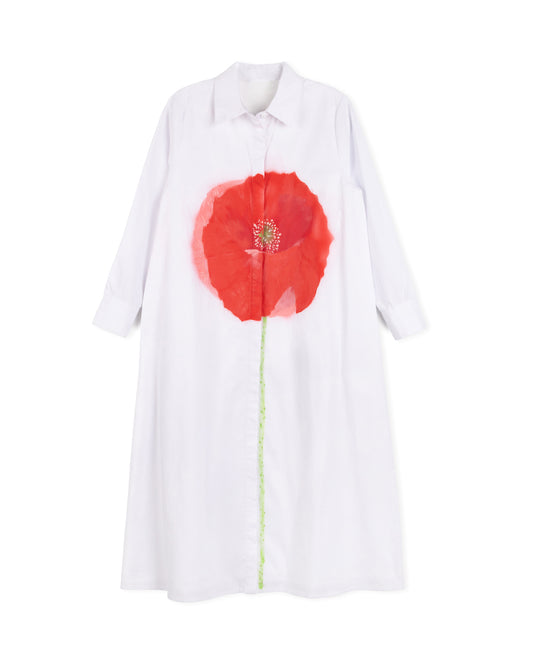 MINIMAL WHITE FLOWER STEM SHIRT DRESS [FINAL SALE]