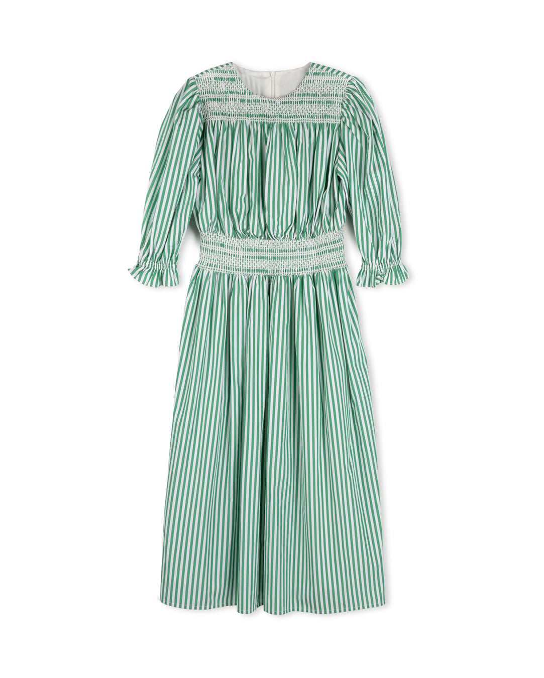 Green Pinstriped Peasant Smocked Dress | Size 18 by Minimal Green Pinstriped Peasant Smocked Dress | Size 18 by Minimal