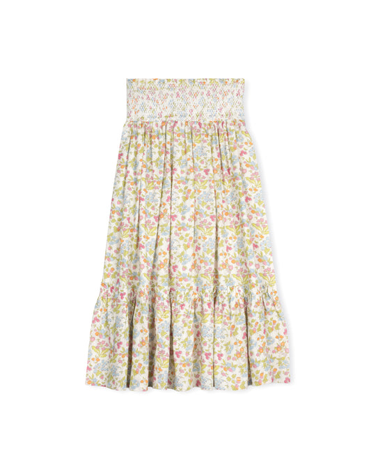 TUSTELLO FLORAL EMBROIDERED SMOCKED TIERED SKIRT [FINAL SALE]