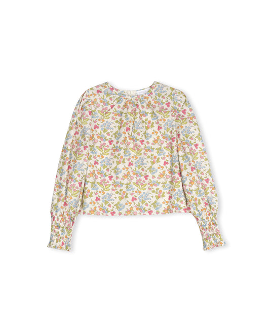 TUSTELLO FLORAL EMBROIDERED SMOCKED CUFF BLOUSE [FINAL SALE]