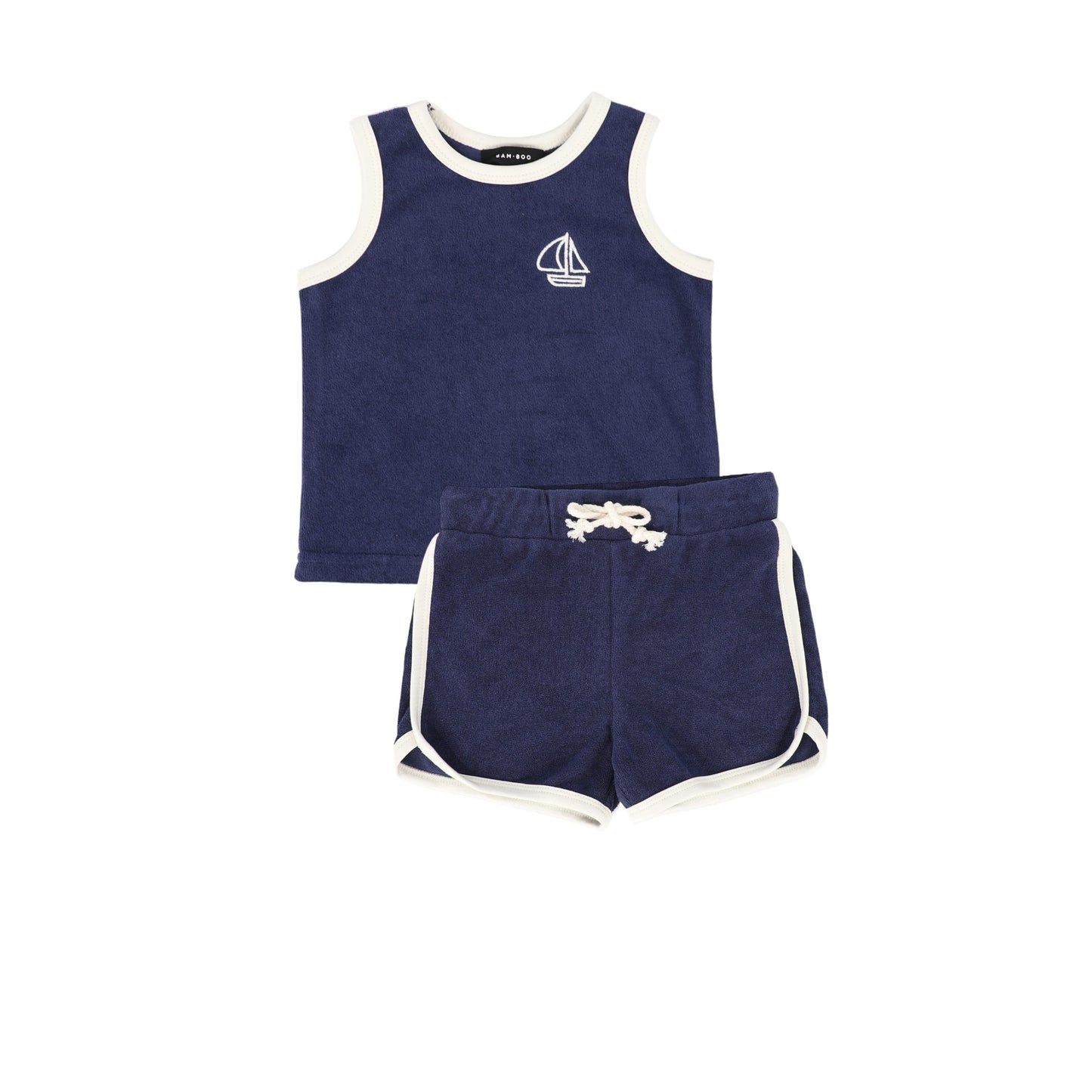 BAMBOO NAVY TRIM TERRY TANK SET