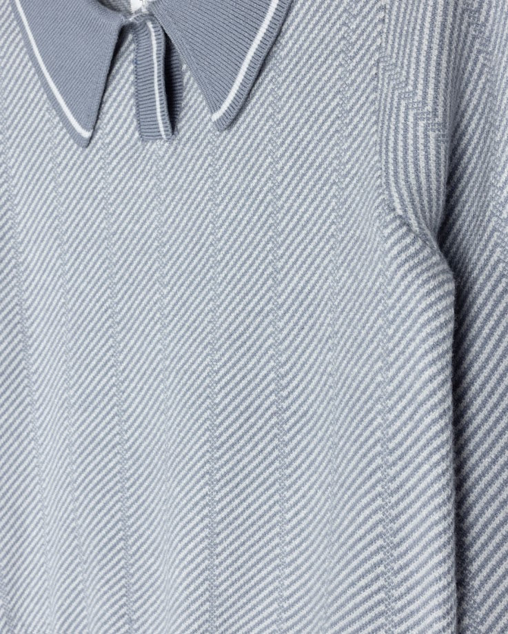 ONE CHILD BLUE CHEVRON KNIT COLLAR SWEATER