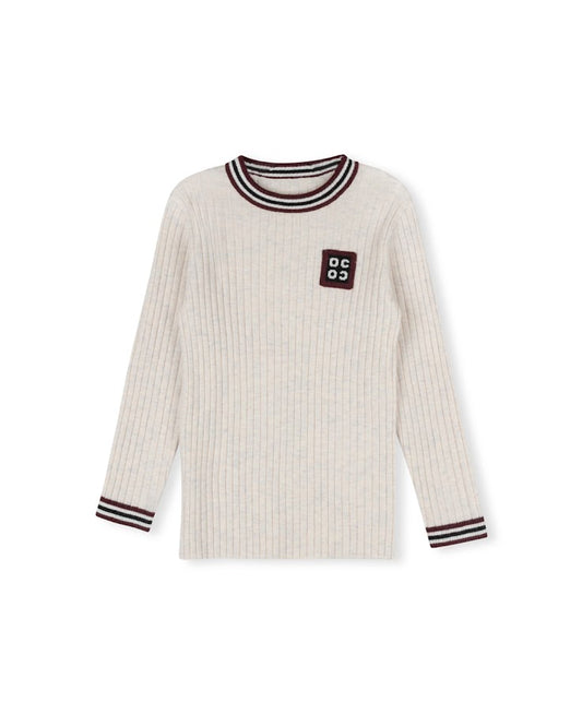 HELLO YELLOW OATMEAL WIDE RIBBED TRIM SWEATER